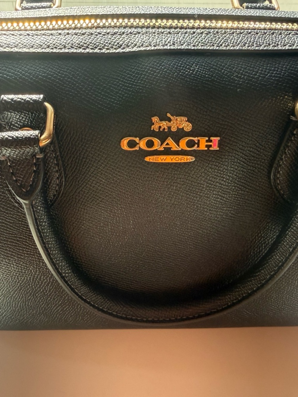 Coach Black Leather Satchel with Gold Logo and Hardware